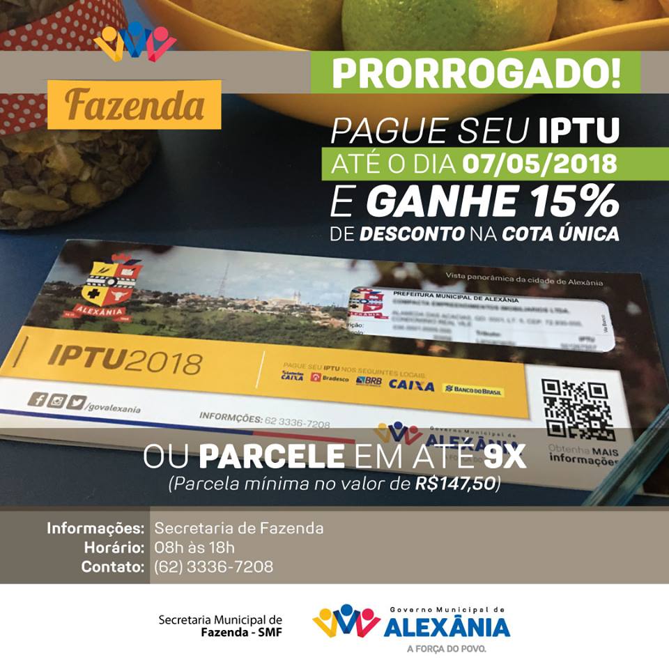 Prorrogado o prazo para desconto no IPTU 2018!